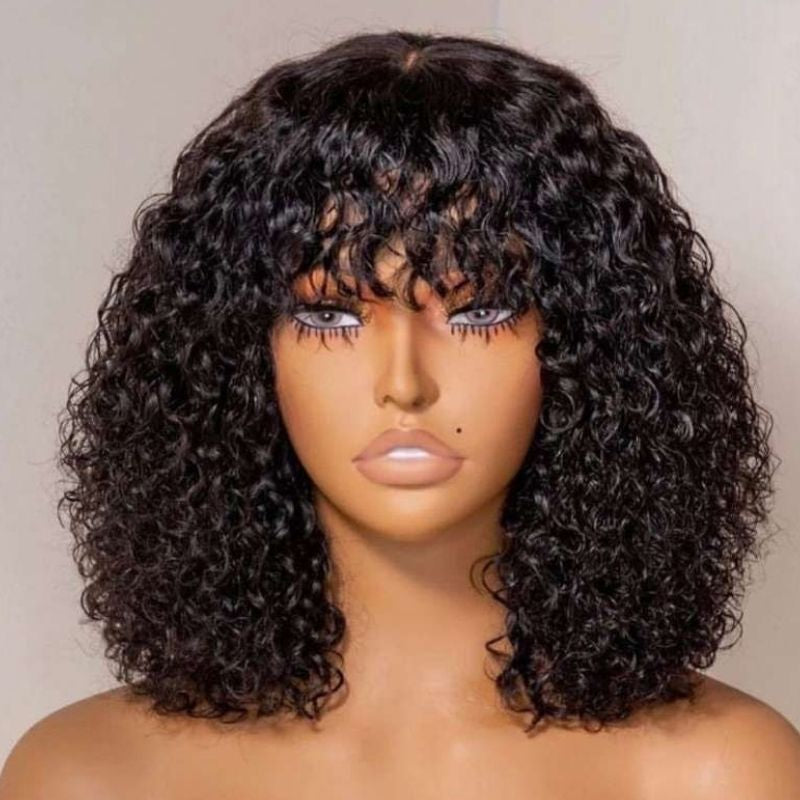 Peruca de franja cachos lisos soltos