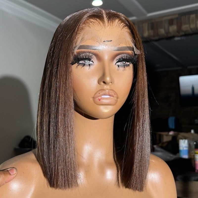 Peruca castanho escuro calo liso